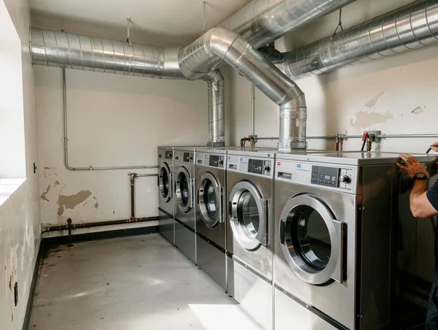 Newark Dryer Vent Cleaning team performing large-scale commercial dryer vent cleaning in Newark