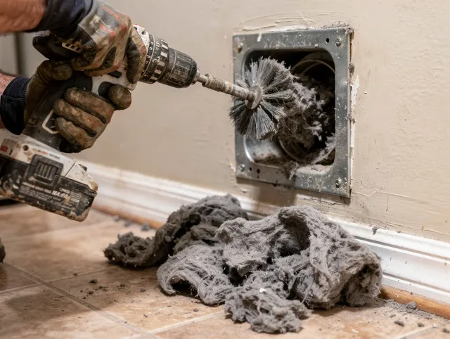 Certified Newark Dryer Vent Cleaning technician performing dryer vent cleaning in Newark